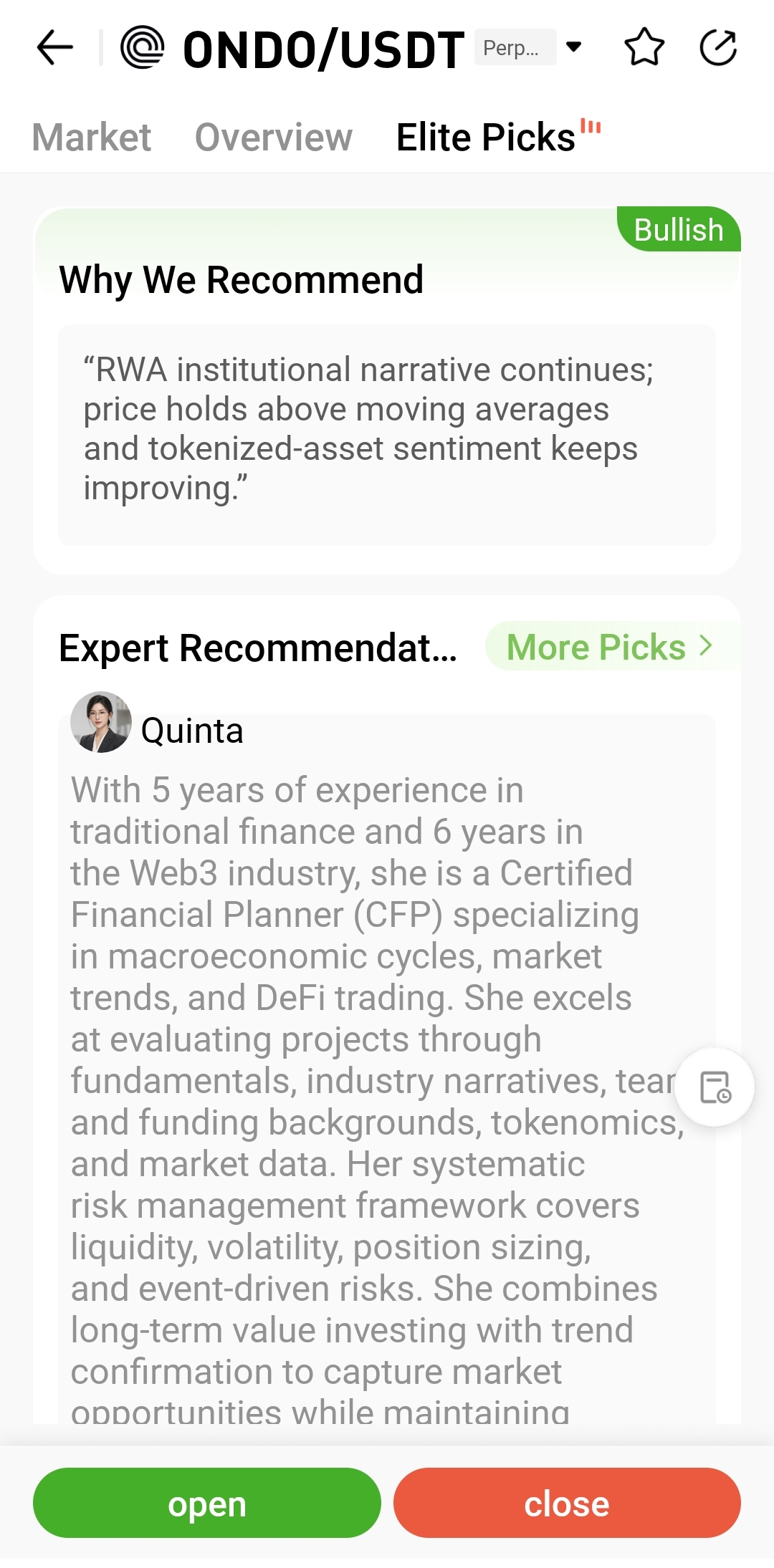 Recommendation rationale and project information in Elite Picks