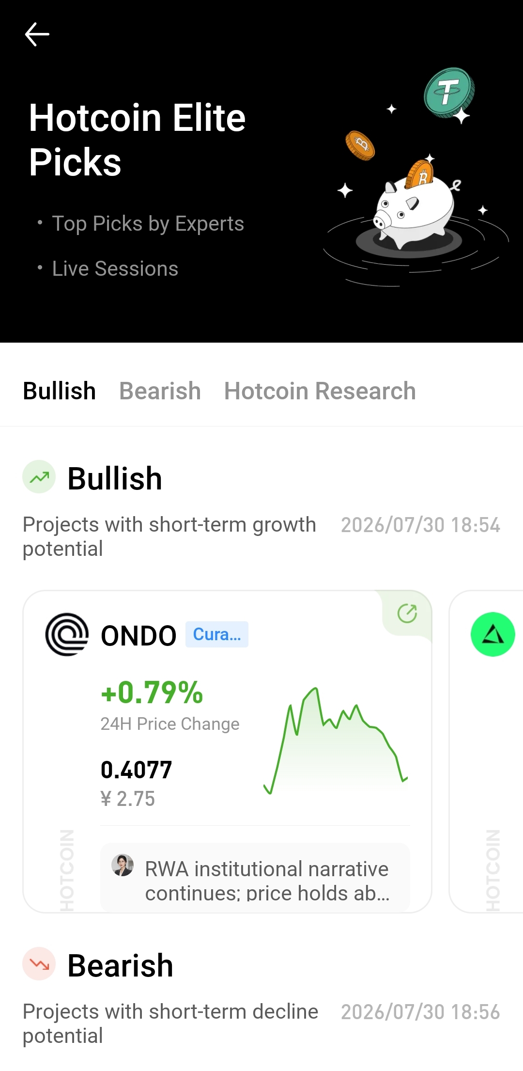 Trending assets and market overview in Elite Picks