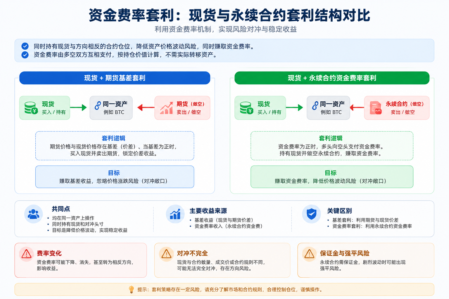 Comparison of spot-futures and funding-rate arbitrage structures