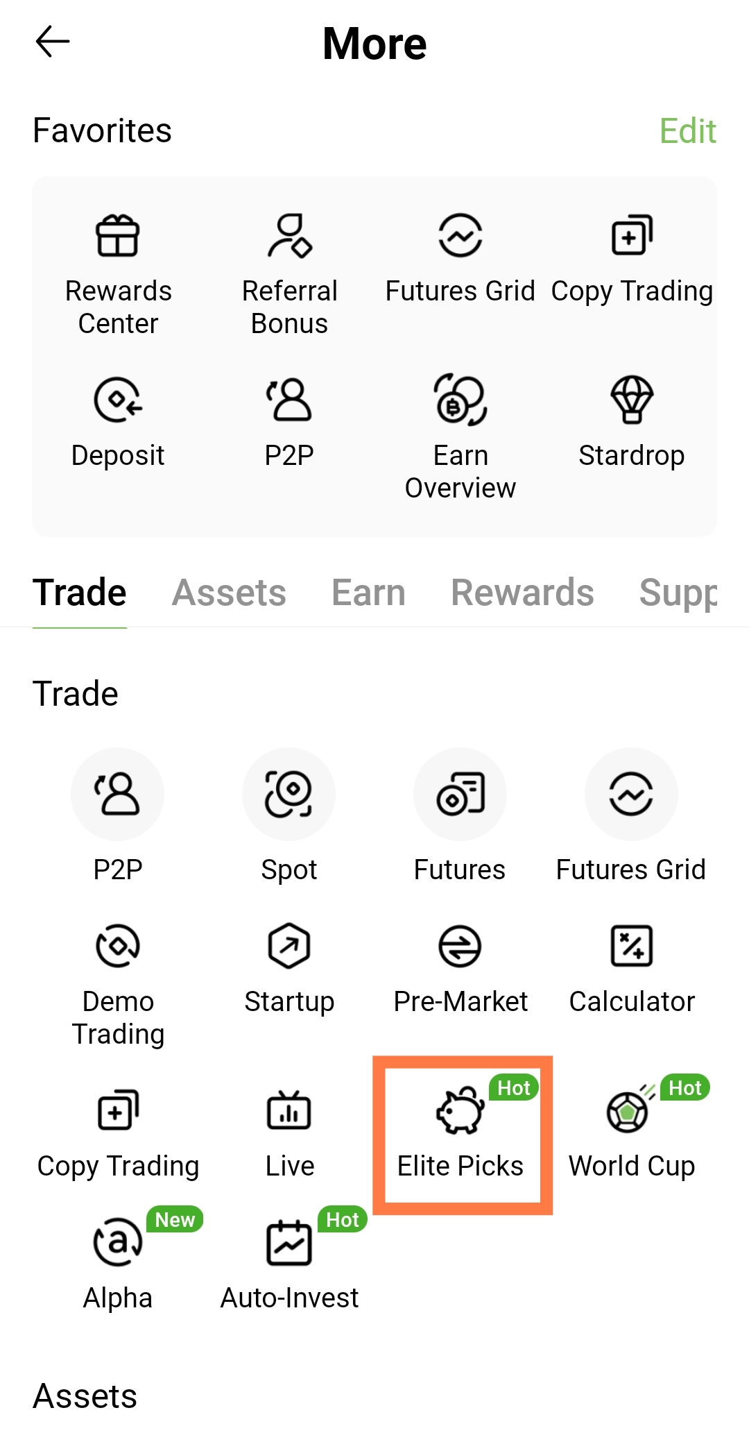 Find Elite Picks in the More feature list