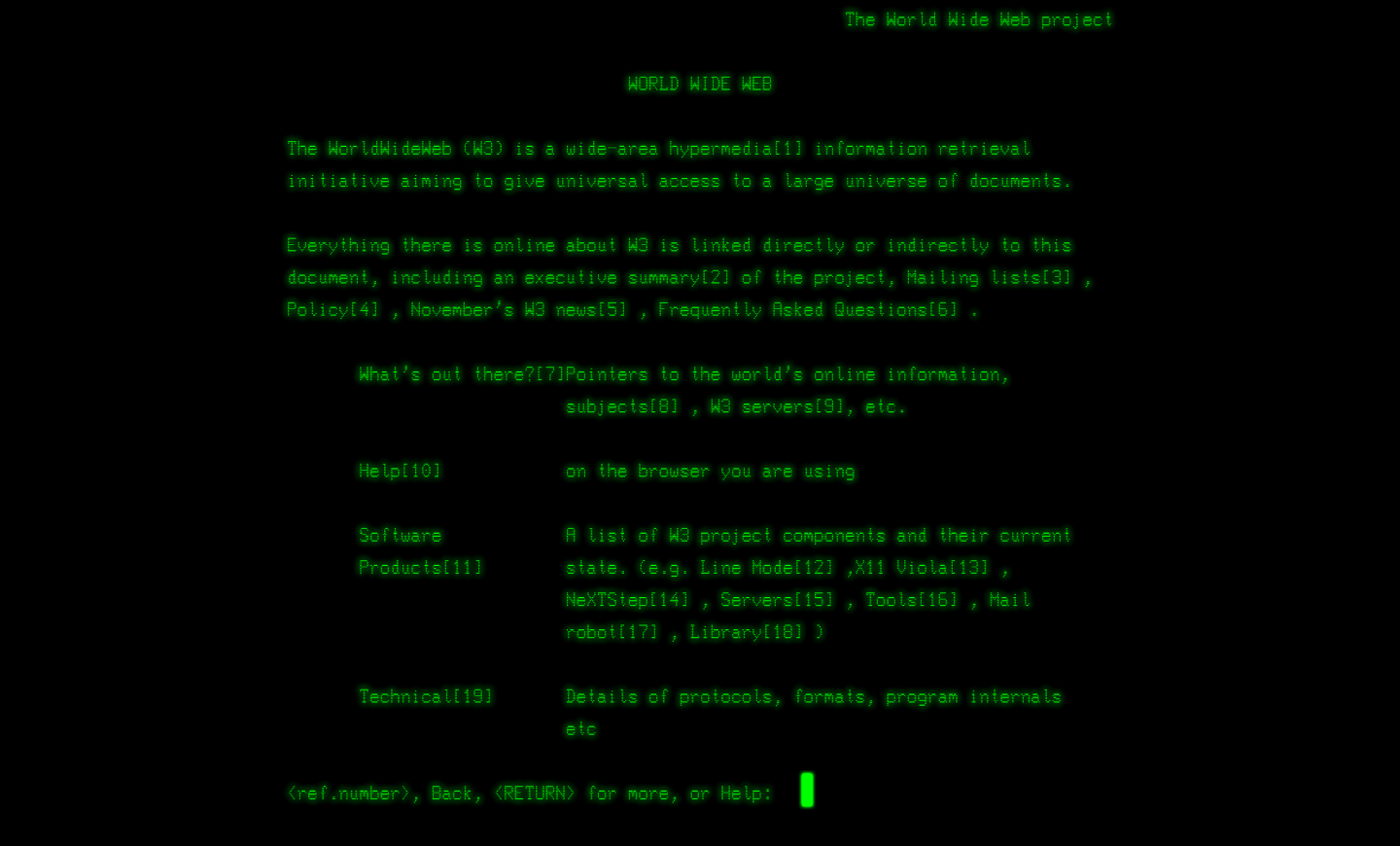An early World Wide Web website interface