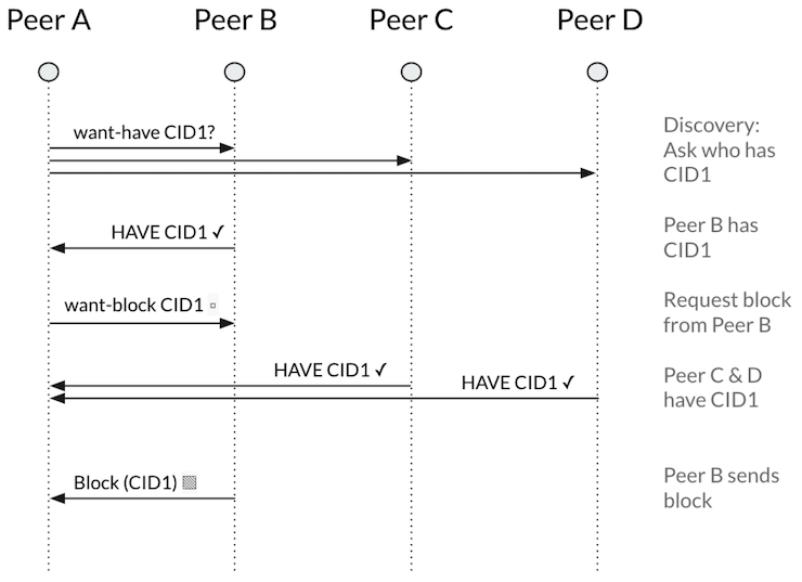 IPFS peer discovery and block transfer