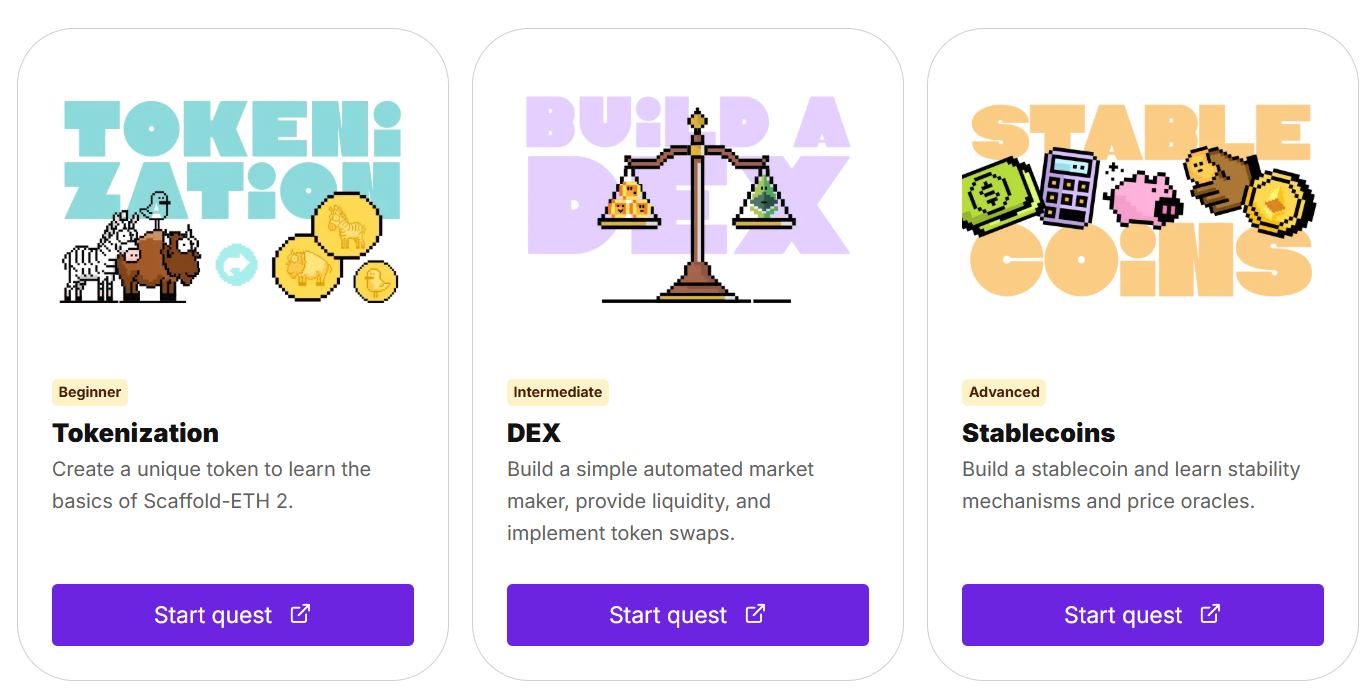 Web3 development quests for tokens, DEXs, and stablecoins
