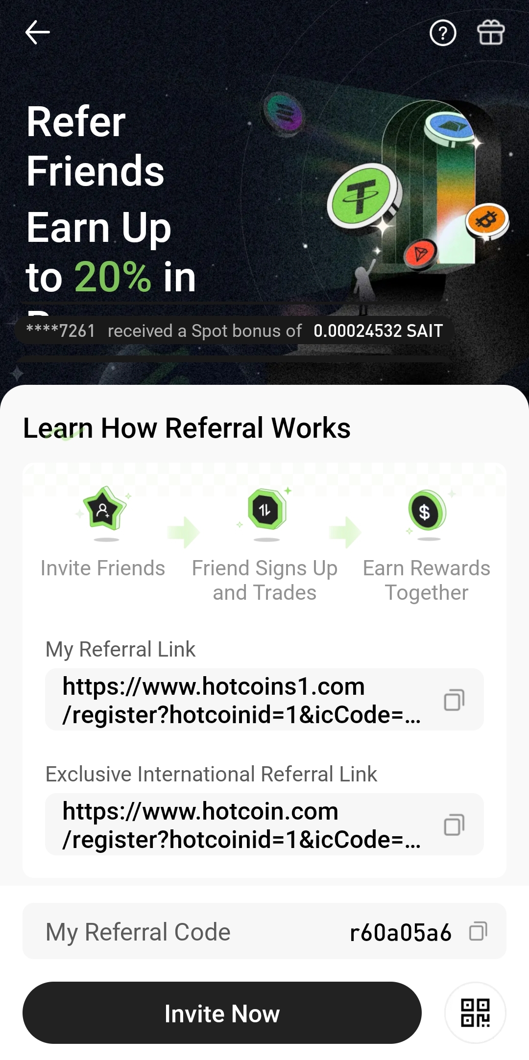 Hotcoin referral page