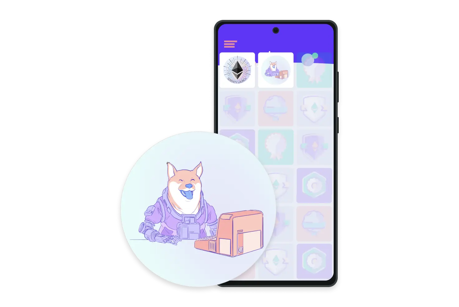 Illustration of an NFT marketplace and a PFP collectible