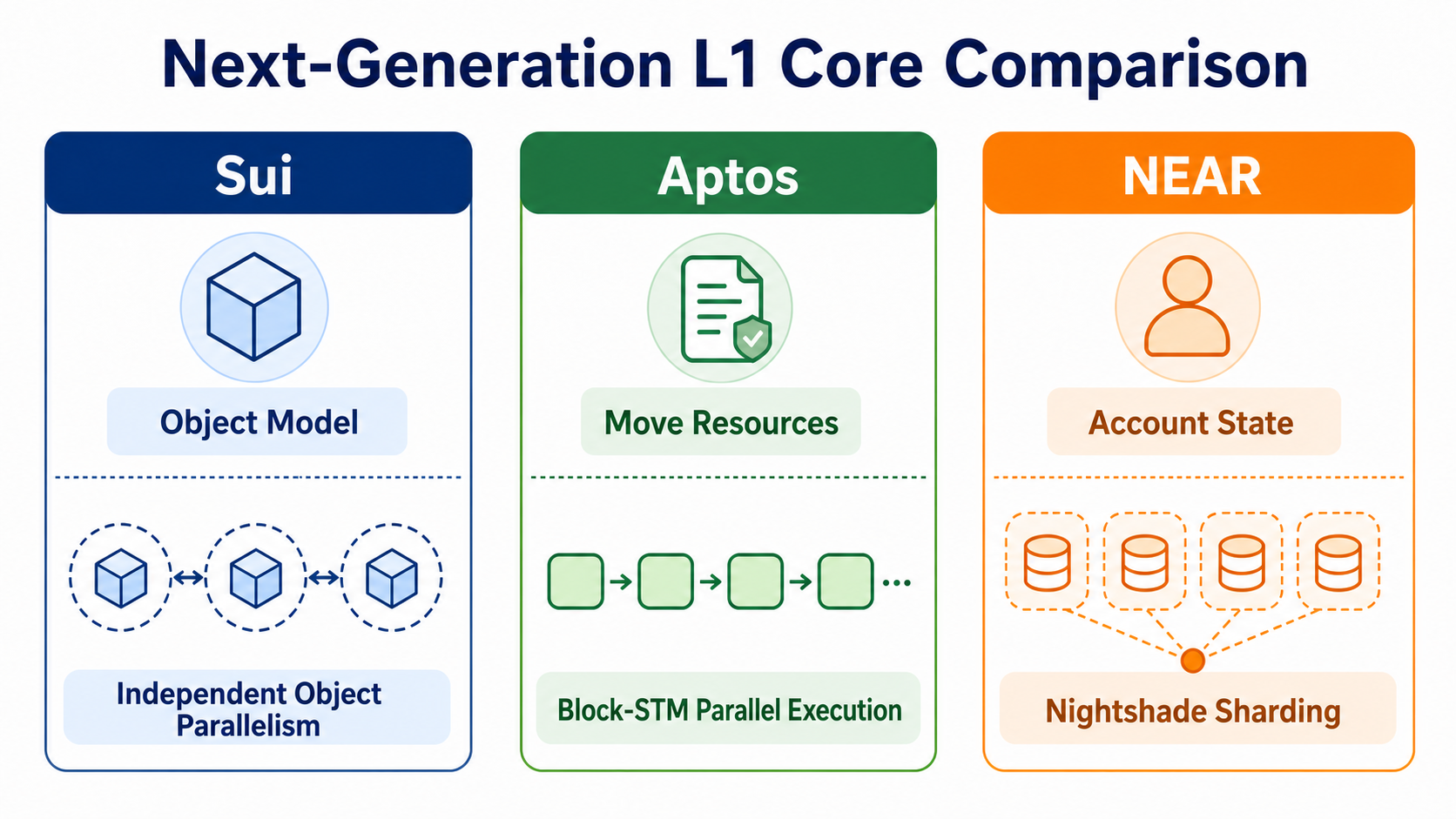 Core differences between Sui's object model, Aptos Block-STM and NEAR Nightshade