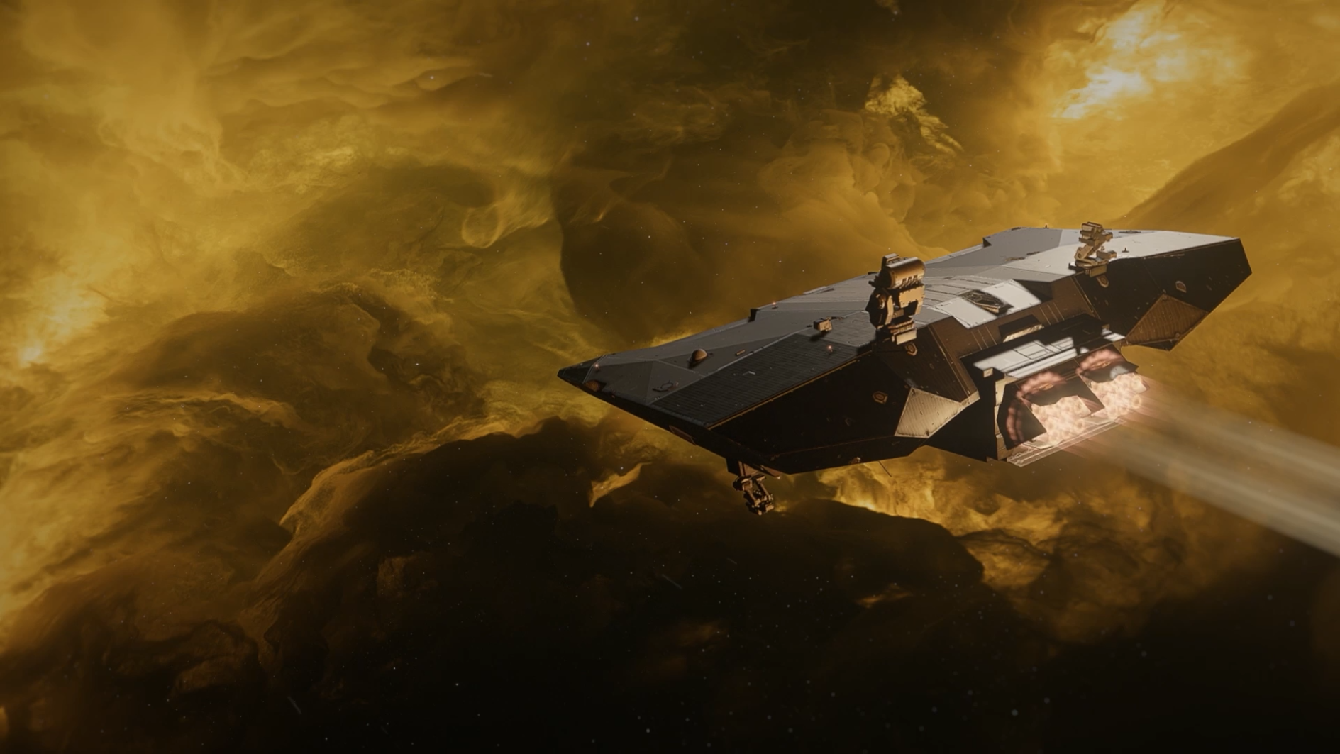 A ship crossing a nebula in EVE Frontier