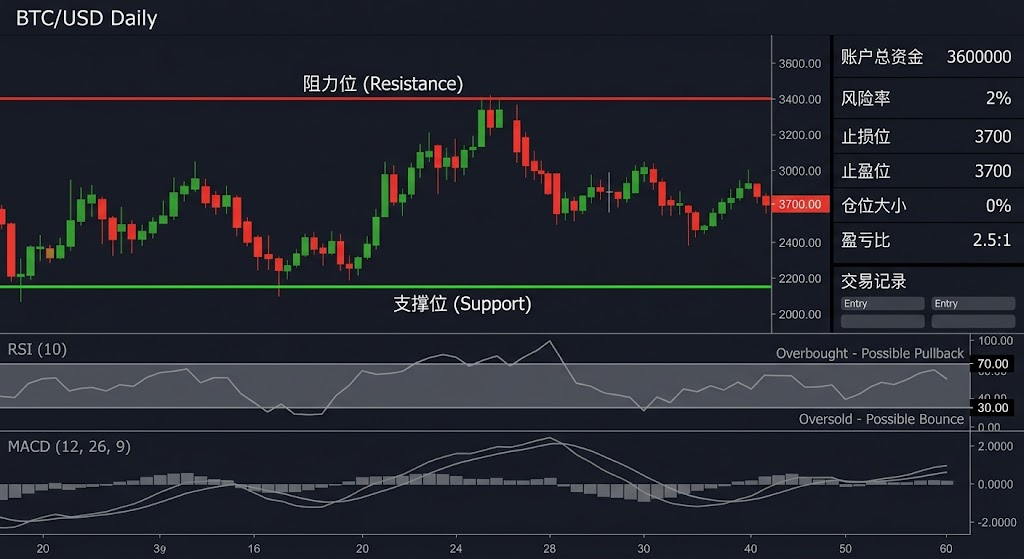 BTC/USD交易系统、支撑阻力与风险管理示例