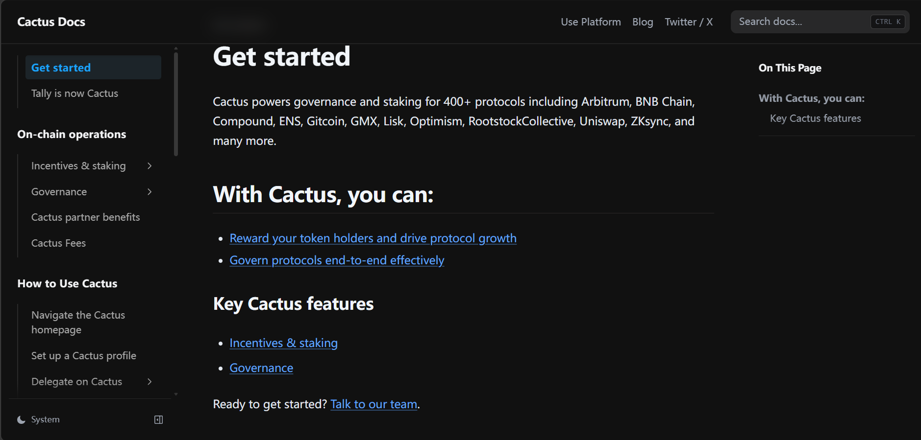 Cactus on-chain governance platform documentation