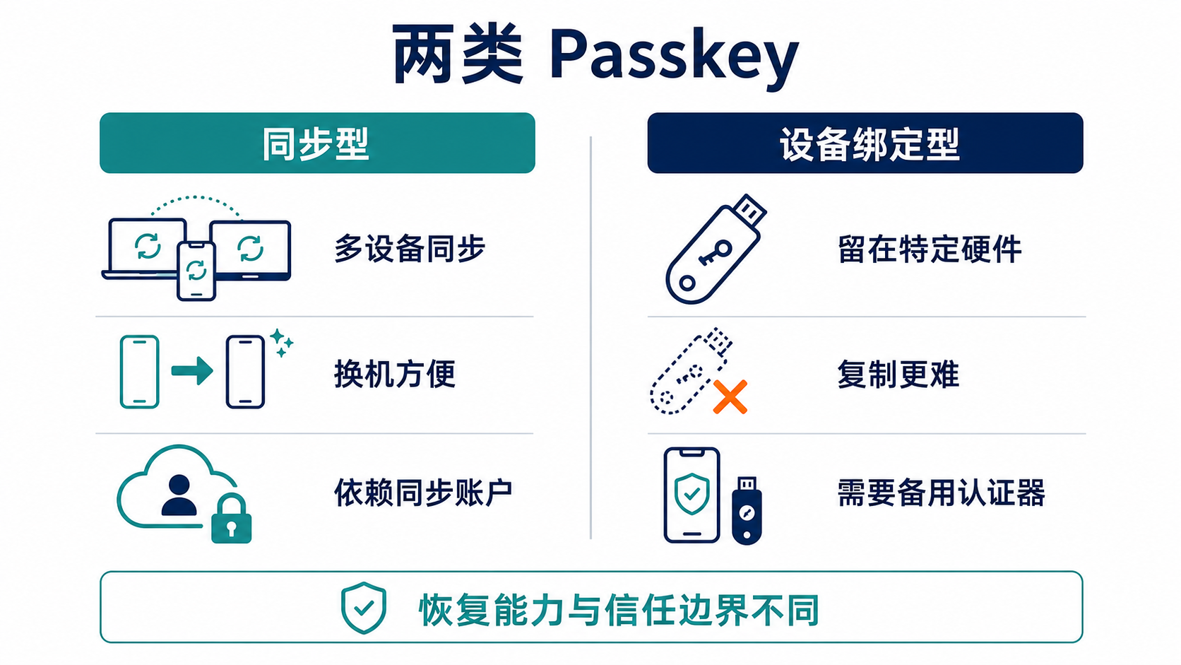 同步型 Passkey 与设备绑定型 Passkey 在换机、备份和恢复方面的差异