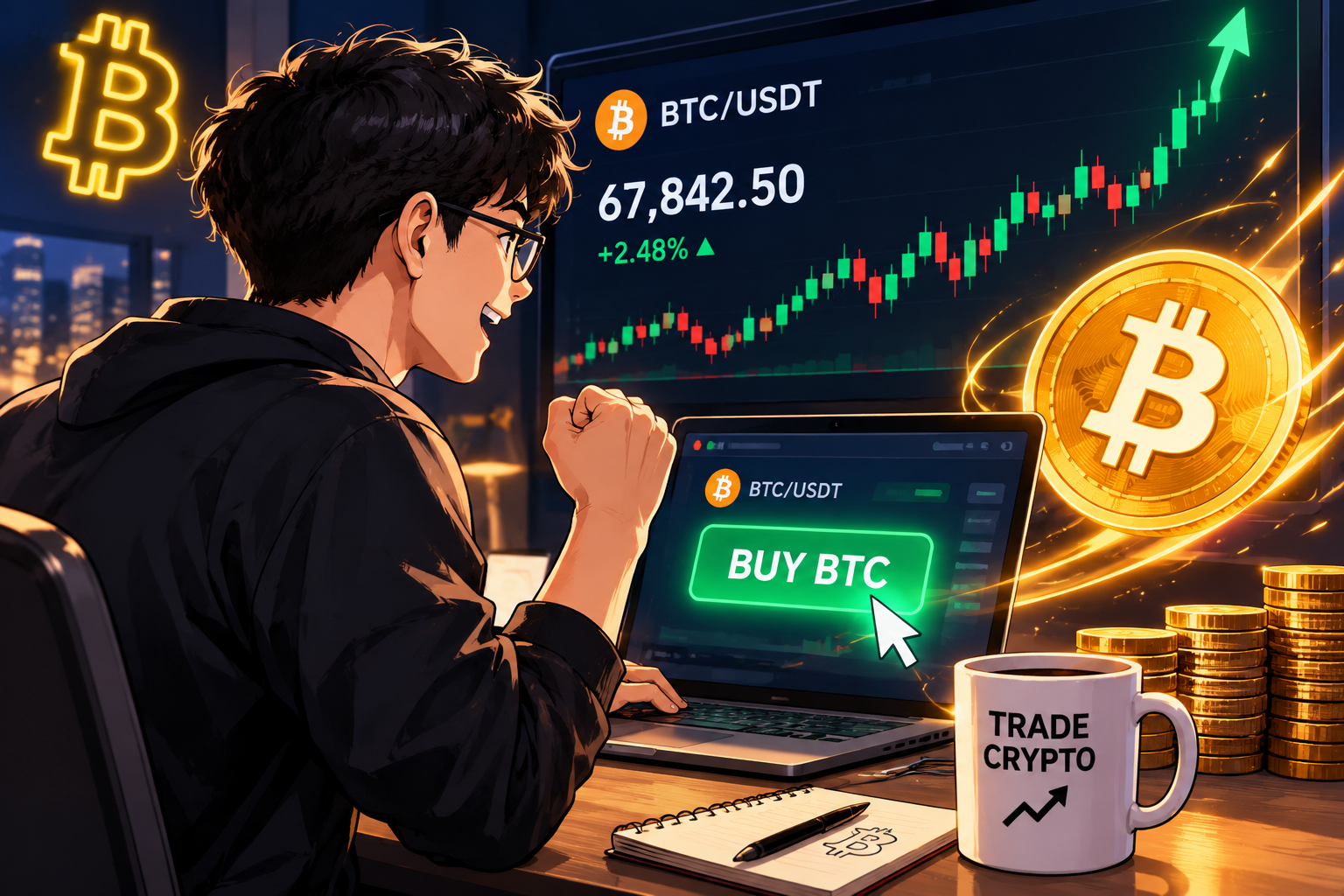 使用者透過 BTC/USDT 交易頁面購買比特幣