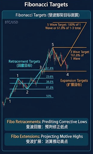 艾略特波浪的斐波那契回撤與擴展目標