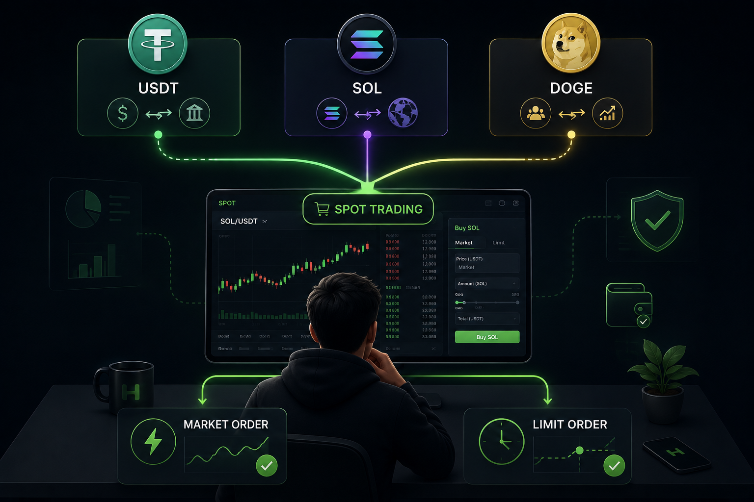USDT、SOL 与 DOGE 现货交易及订单类型