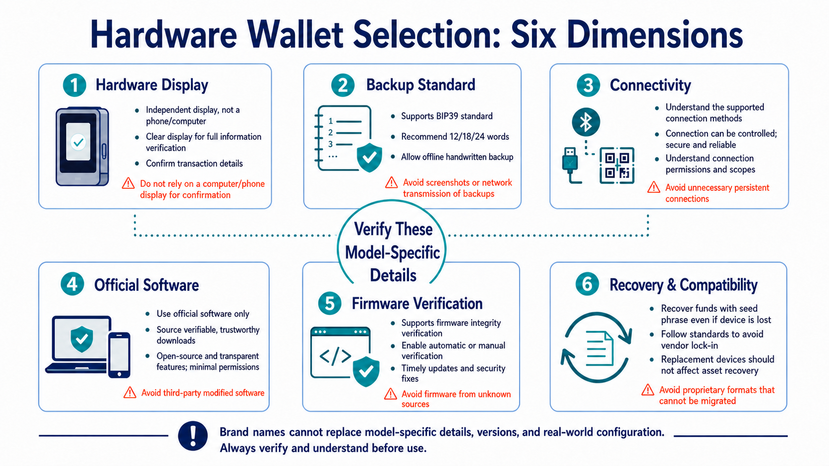 Key criteria for comparing Ledger, Trezor, and OneKey across device signing, backups, and connectivity